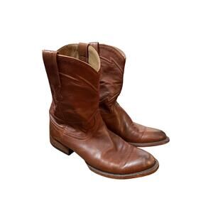 Cuero Camel Brown Leather Cowboy Boots men’s Size 9